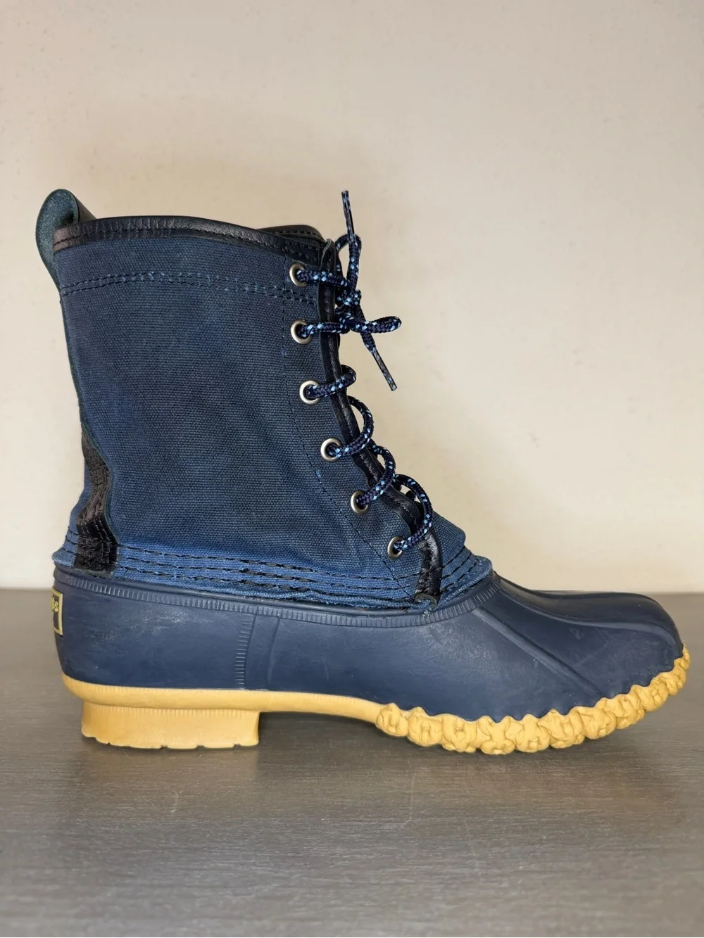 LL Bean Kids Navy Canvas Maine Hunting Shoe Duck Boots Size 5M USA Outdoor